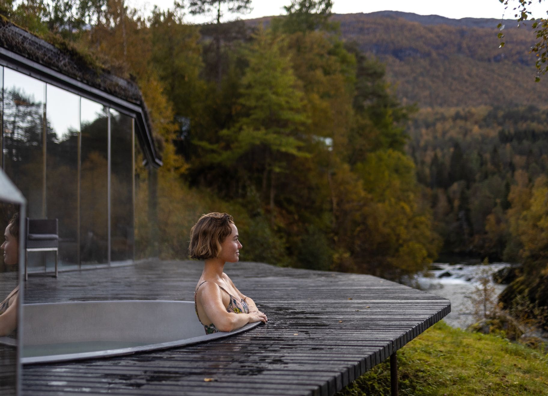 woman in hot tub on restorative west norway retreat